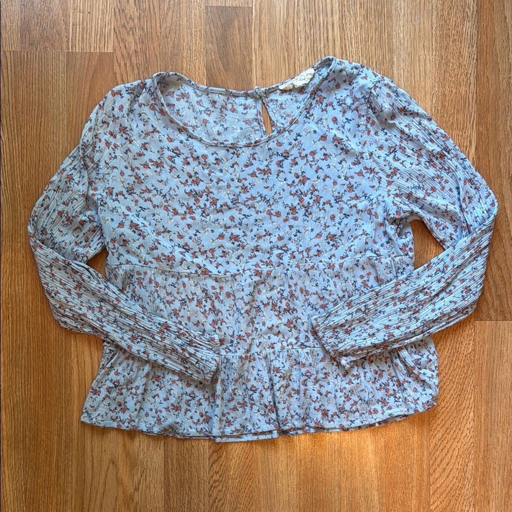 HIPPIE ROSE Blue Floral Blouse Medium